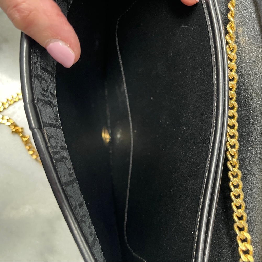 Christian Dior Vintage Oblique Trotter Chain Shoulder Bag Black Canvas Gold - Picture 14 of 16